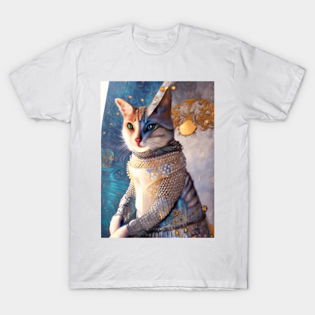Silver armor knight cat: Milady T-Shirt by Dendros-Studio